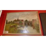 E. Mushens, an Edwardian oil on canvas river scene, signed and dated 1904, in a gilt frame.