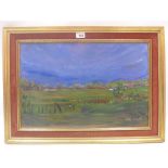 A oil on board depicting figures in a country side scene signed Jules Dupfe lower right 38cm X 57cm