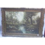 HC Hokkey, (20th century Dutch School), forest glade with ducks by pond, oil on canvas,