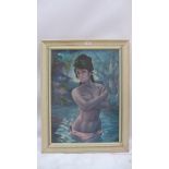 A J.H Lynch mid century retro unglazed print on board of Tina the Water Nymph. 69x50cm