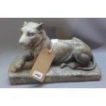A doorstop modelled as a lioness resting on rock, aluminium over resin, L.