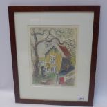 An etching of a shack by A Rover numbered 1/2 and dated 1990,