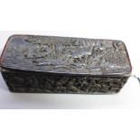 An 18th Century Chinese carved tortoiseshell trinket box. The top carved with a hunting scene.