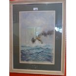 John. H. Nicholson, a pastel study of a ship in choppy waters titled ' S.