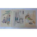 Three Meiji period watercolours on paper, illustrating the story of the 47 Samurai / Ako incident,