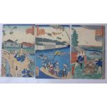 Three Japanese watercolour on paper, Edo period,