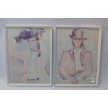 Two framed and glazed vintage 1970s portrait prints in the style of sara moon.