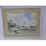 John H Nicholson, a watercolour depicting beached boats titled "St Just in Roseland" Cornwall,
