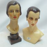 Two Art Deco style fibre glass bust of ladies