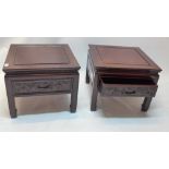 A pair of Chinese hardwood bedside tables with single drawer,