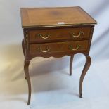 A French walnut side table with two drawers, raised on cabriole legs.