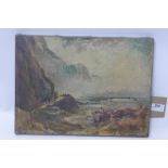 A 19th Century oil on canvas of a coastal scene, indistinctly signed lower right.