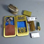 A collection of lighters, Ronson and Zippo, a leather clad cigarette case,