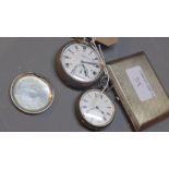 WITHDRAWN- Two early 20th Century silver pocket watches together with an engine turned silver card