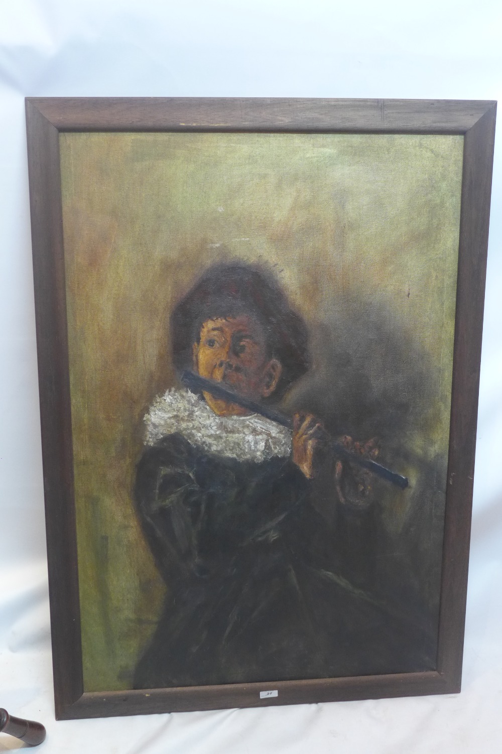 An early 20th Century oil on canvas called "Young Flute Player", in the manner of Judith Leyster,