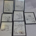 Seven Ronald Searle cartoon print together with five Charles Dickens prints