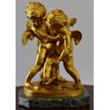 Bronze sculpture, French 19th Century gilt bronze sculpture "Cupids" in the manner of Clodion