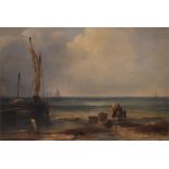 Attributed to John (Jock) Wilson 1774-1855 Oil on panel, scene of boat at anchor on a beach