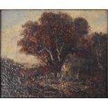 Frank Edward Ackermann,1933-1986, oil on board, landscape with trees mounted in wooden frame