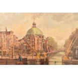 Hendrik Cornelis Kranenburg 1917-1987, Oil on canvas entitled "Singel Te Amsterdam" Dutch scene