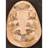 Americana, An American resin scrimshaw turtle shell decorated with American scenes