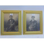 A pair of early 20th Century charcoal studies of two Victorian figures,