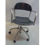 20th Century blue leather Arper Italian design adjustable office swivel chair.