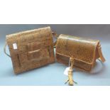 Two vintage 1950's crocodile handbags.