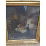 19th Century Dutch School, an interior scene of figures at a table, oil on panel,