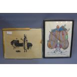 20th century Persian watercolour on paper of a gentleman on a donkey, signed Hayro, 28x20cm,