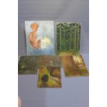 Mixed collection of oil on boards to include sketch of seated infant, signed lower right Filarski,