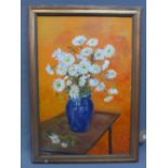 Lily Freeman (Austrian, 1920-2016), Still-life of flowers against orange background, oil on canvas,