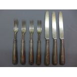 A set of 4 silver dessert forks, London 1852/3, marked 'GA' together with 3 silver dessert knives,