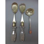 A set of 2 silver and glass salad servers, London 1901/2, marked 'J.