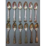 A set of 12 King's pattern flatware tea spoons, London 1889/9. Approx.400g.