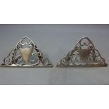 A pair of menu holders having vacant shield cartouche, Chester, H.5cm. Approx.
