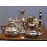 A large quantity of silver plate including teapot, coffee pot, dishes,