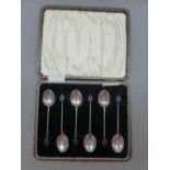 A cased set of silver coffee bean spoons, Birmingham.