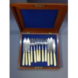 A cased set of bone handled cutlery, Sheffield 1905/6, marked 'E.V'.