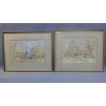 A pair of Edna Guy watercolours, views of London, labels verso.