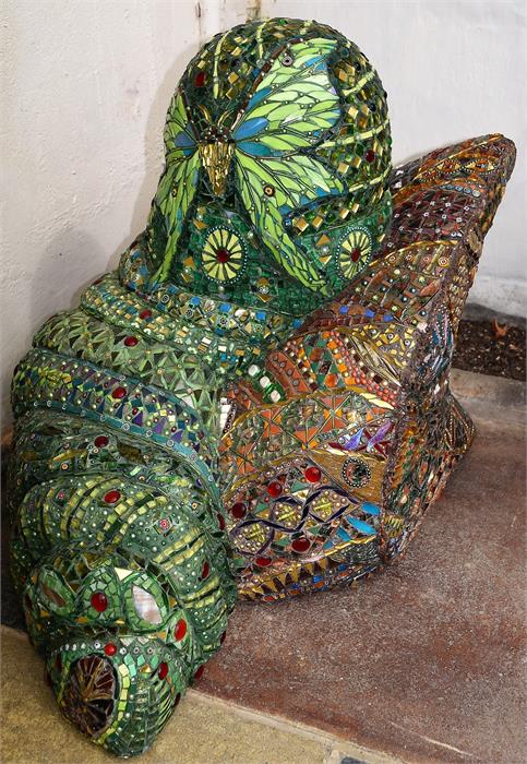 Sculpture, Maylee Christie, Luna Moth Chrysalis, Glass and Jewel Mosaic, - Image 5 of 6