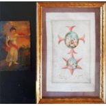 Miniature Oil on copper Regency period painting of a woman and a hand coloured print