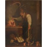 Oil on panel 19th Century "The Alchemist" Oil on panel painting of a 16th Century Alchemist