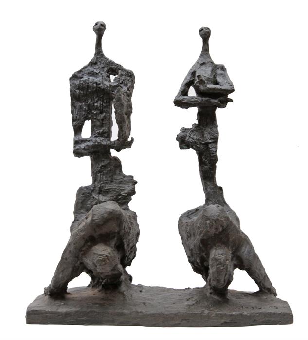 Bronze sculpture, Won Lee, Meditators, Bronze, signed, 2 of 8