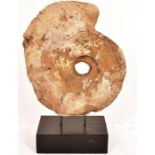 A fine and large Ammonite fossil mounted on oblong wooden base