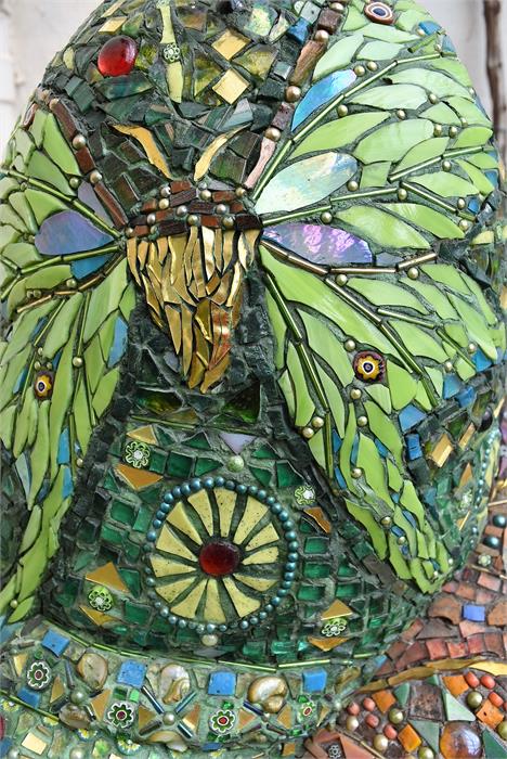 Sculpture, Maylee Christie, Luna Moth Chrysalis, Glass and Jewel Mosaic, - Image 6 of 6