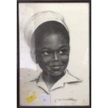 A framed print, African boy