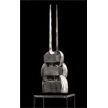 Sculpture, Barbara Hodgkins, Abstract, slate & polished steel on black perspex plinth
