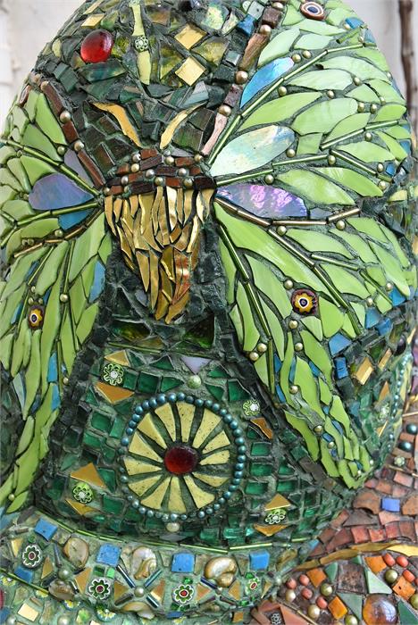 Sculpture, Maylee Christie, Luna Moth Chrysalis, Glass and Jewel Mosaic, - Image 3 of 6
