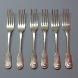 Georgian and Victorian silver dinner forks, London 1812 and 1839, shell and fiddle pattern,